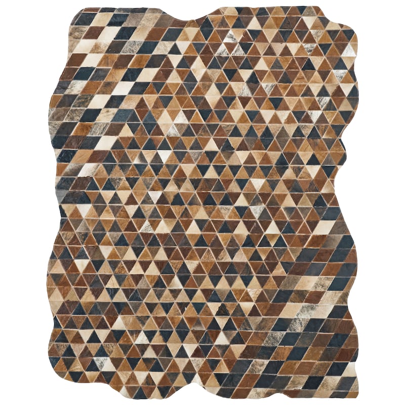 Pelle Leather Warm Browns/Black Mosaic Abstract-Edged Area Rug