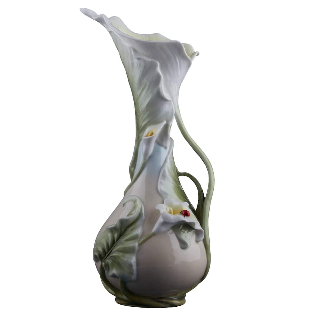 Charis 12.2" height Calla Lily & Ladybug Vase multicolor Fine Porcelain