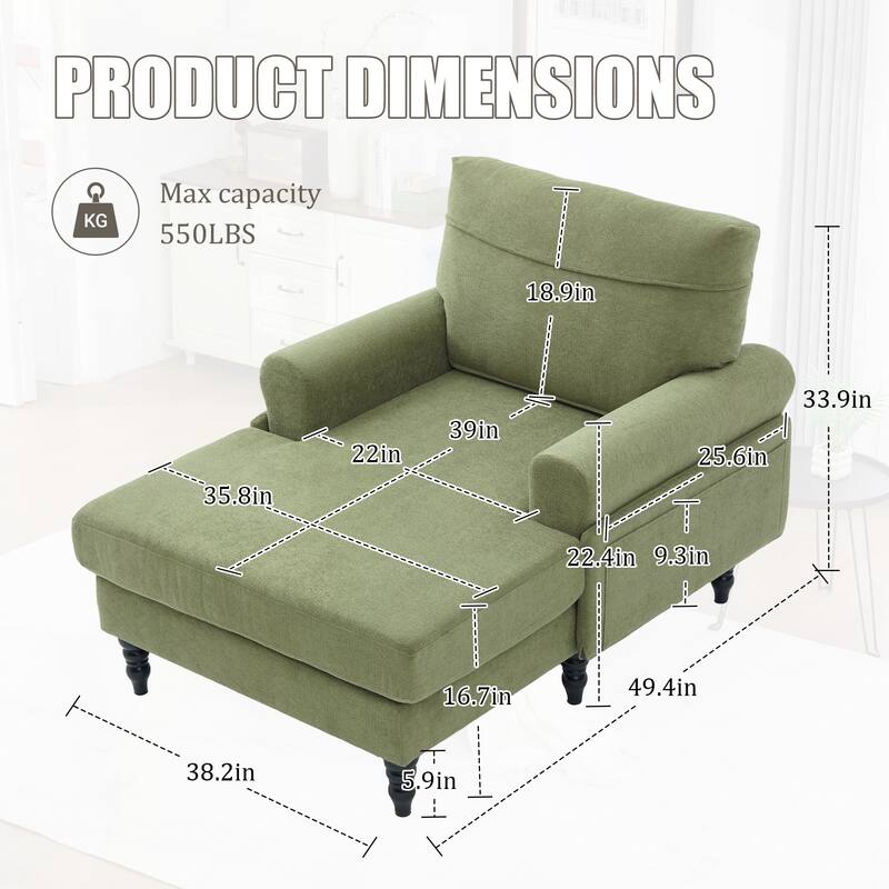 Modern Minimalist Chenille Fabric Chaise Lounge Recliner Single Sofa Living Room Bedroom