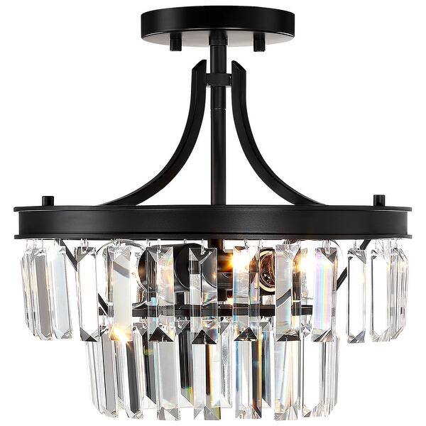 slide 13 of 12, Carlisle 2-Light Black Two Tier Crystal Semi Flush Mount Chandelier - 13"W 13"W