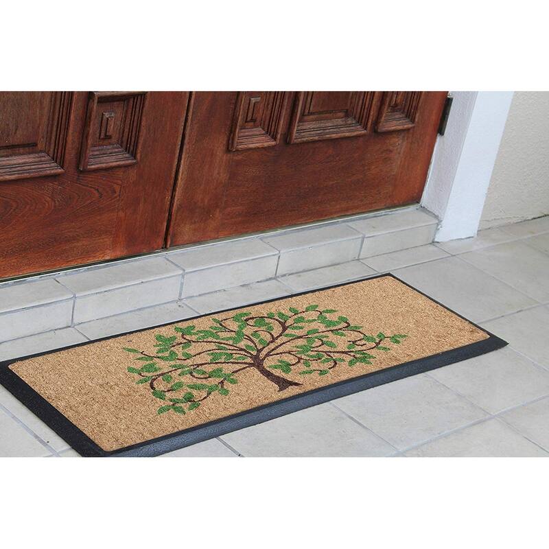 A1HC Hand-Crafted Rubber Coir Flocked Life of Tree Double Door Mat