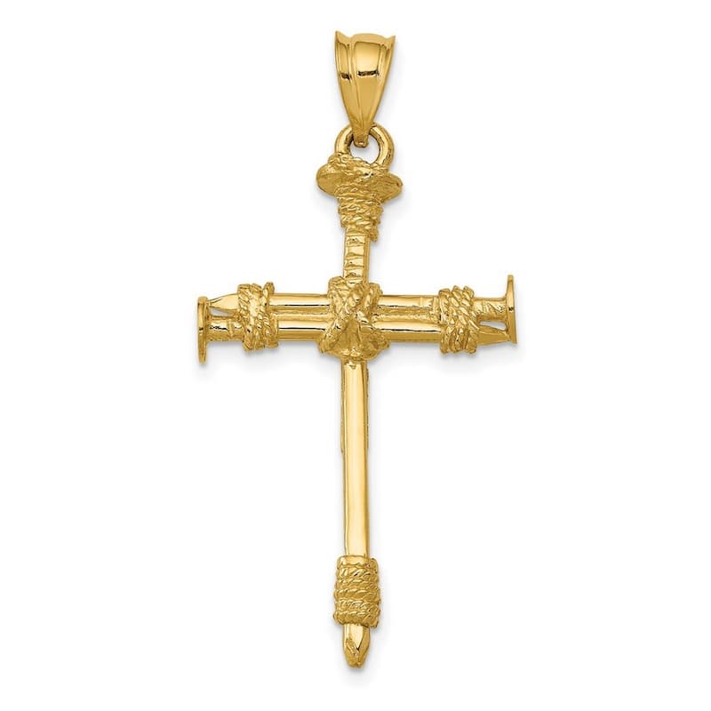 Curata 14k Yellow Gold 18" 19.1x39.1mm Solid Polished and satin Nail Cross Necklace