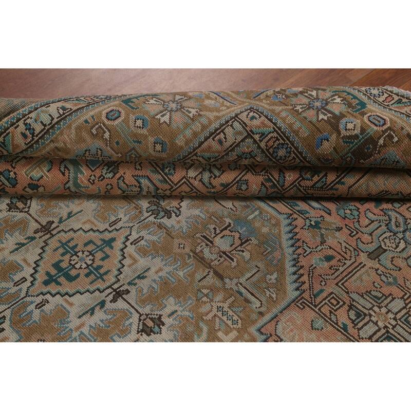 Geometric Tabriz Vintage Area Rug Hand-Knotted Wool Carpet - 6'8" x 9'7"