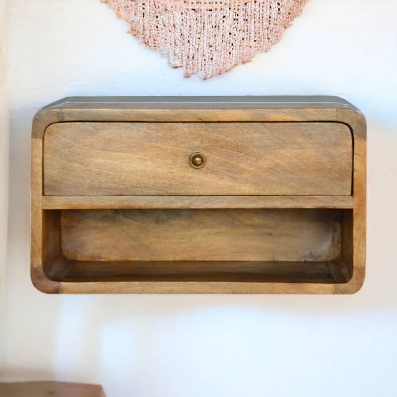 Artisan Furniture Solid Wood Floating Curve Open Slot Nightstand