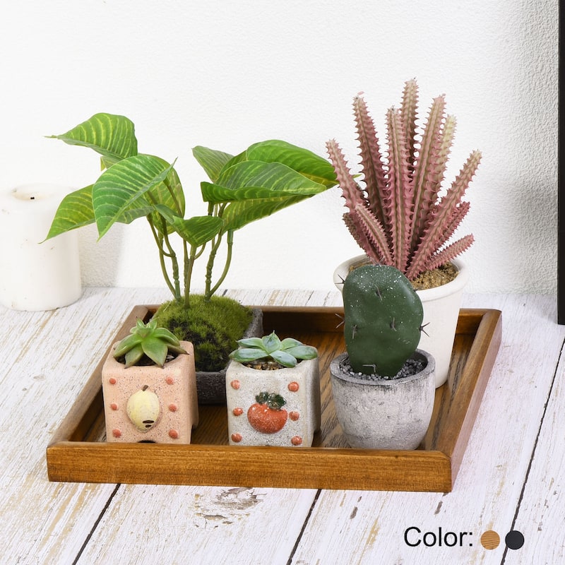2pcs Wood Serving Tray Square Decorative Platter Home Kitchen Table