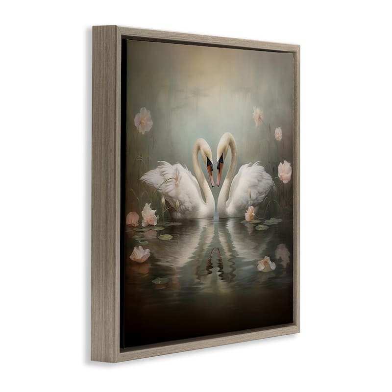 Stupell Romantic Swans in Floral Pond Framed Floater Canvas Wall Art Design By Arlington Prints