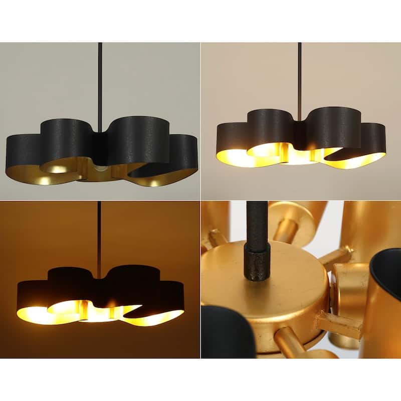 Modern 5-Light Black Gold Chandelier with Artistic Curved Metal Shade - D23.6" x H68.9" Max