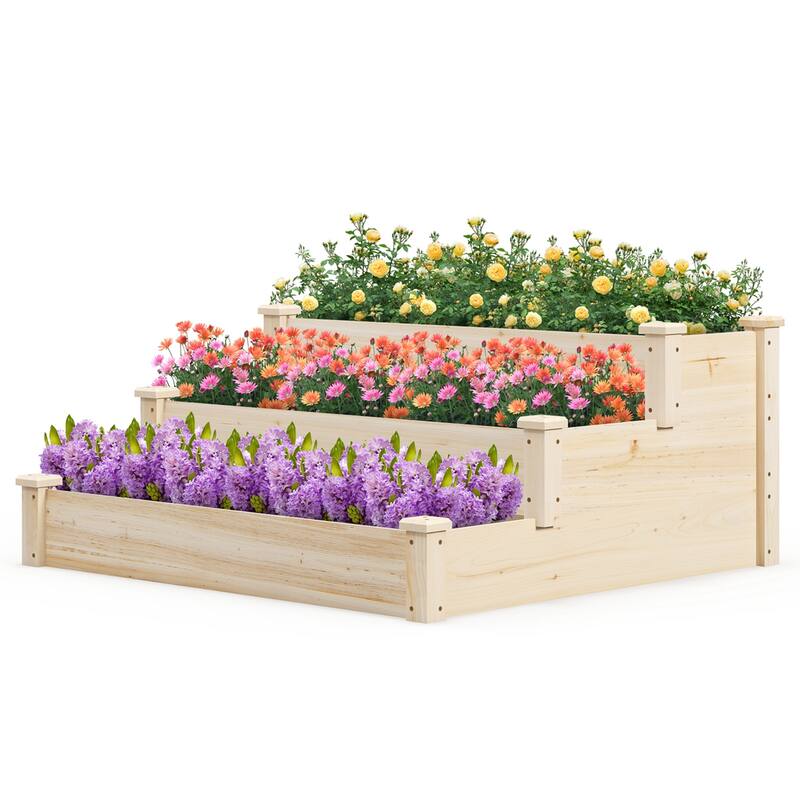 Costway 3-Tier Wooden Raised Garden Bed with Open-Ended Base Growing - See Details