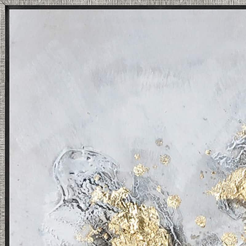 47 x 47 Modern Hand Painted Vase with Gold Foil Flowers and Silver Frame - Gray, White, Gold, Silver