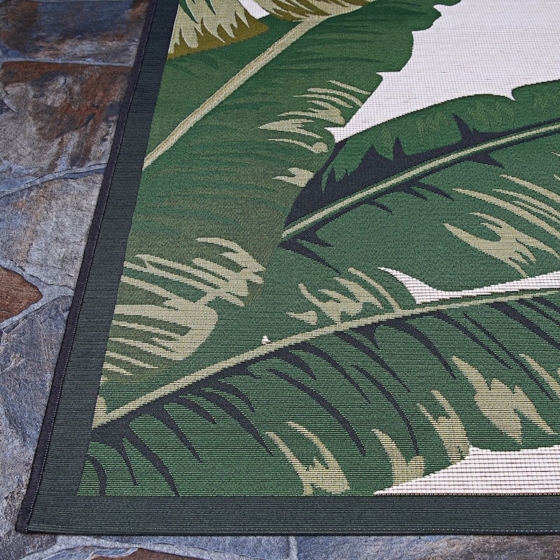 Dream Decor Rugs Gelato Tropical Palm Green Ivory Outdoor Area Rug