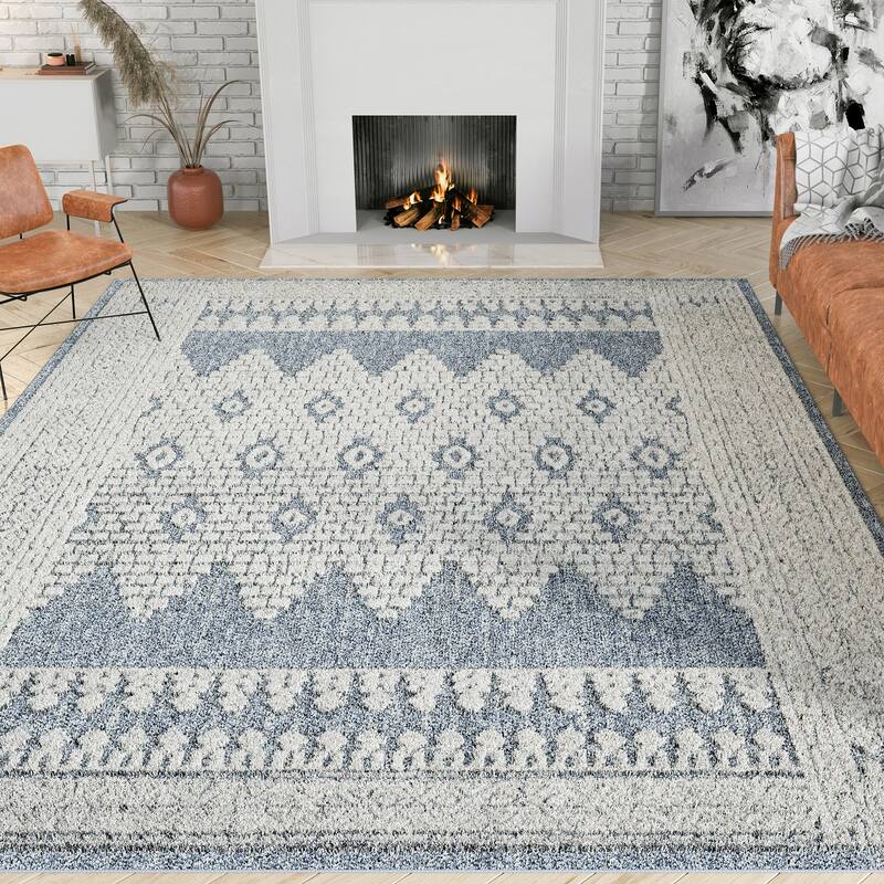 Monique Moroccan Diamond Indoor Area Rug - 5'3'' x 7'3'' - Blue/Cream