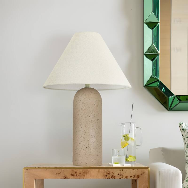 Painted Ceramic Accent Table Lamp with Cone Linen Shade - 24.7"Hx16.4"Wx16.4"D - Soil-Resin