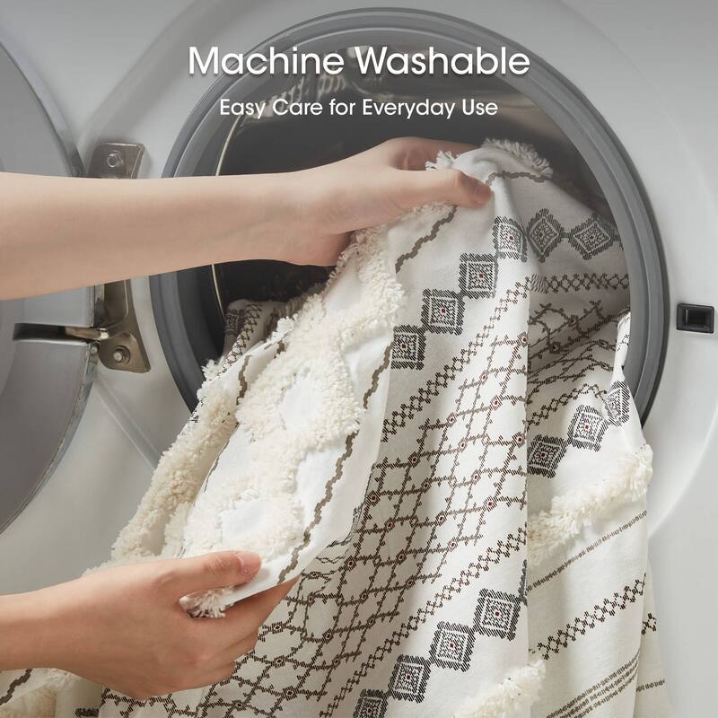 INK+IVY Imani Cotton Printed Shower Curtain with Chenille