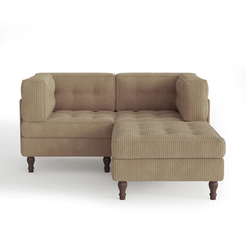 Corduroy Upholstered Modular Corner Sectional Sofa with Reversible Ottoman