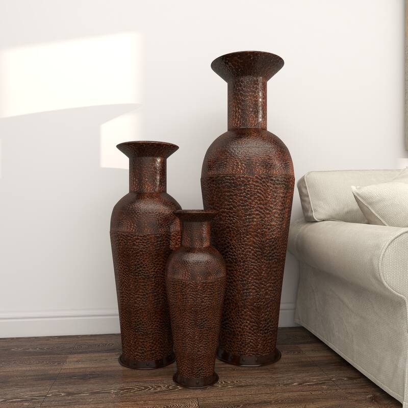 Hammered Iron Metal Rustic Traditional Floor Vase Set (3)