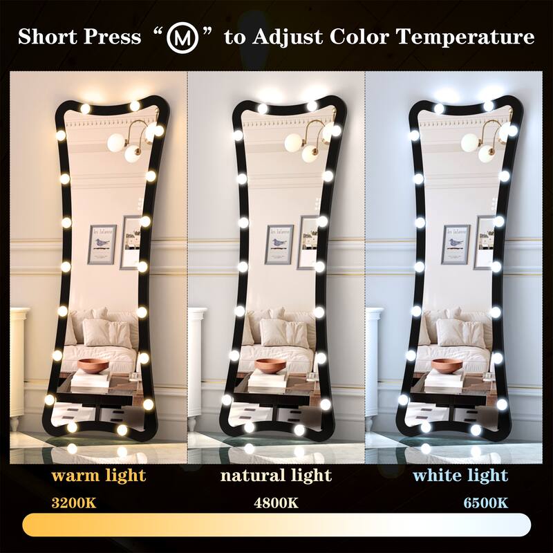 63"H Full Length Mirror with 3 Color Modes Lighted and Touch Control