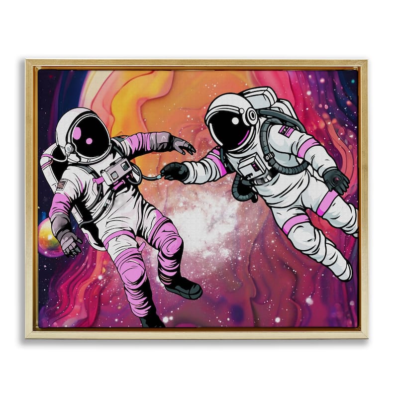Stupell Swirling Cosmic Space Astronauts Framed Floater Canvas Wall Art Design By Jesse Keith - 31 x 25 - Gold