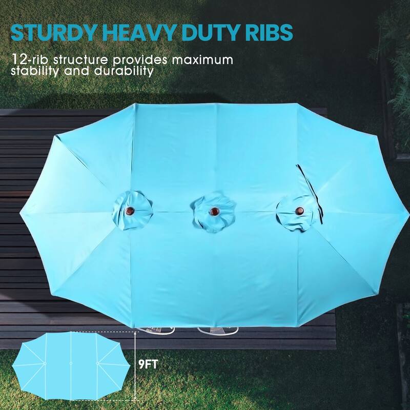 Aoodor 15ft Outdoor Double Sided Market Patio Umbrella with Base Stand