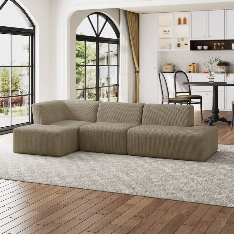Oversized Corduroy Modular Sectional Fabric Sofa - KHAKI/SIDE CHAIR&ARMCHAIR&OTTOMAN&ARMLESS