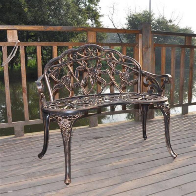 38.5" Cast Aluminum Outdoor Courtyard Decoration Park Leisure Rose Chair - N/A