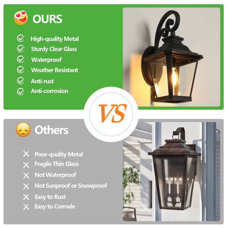 Outdoor Wall Lanterns Waterproof Wall Sconce with Clear Glass Panels, for Porch, Patio, Garden and Doorway