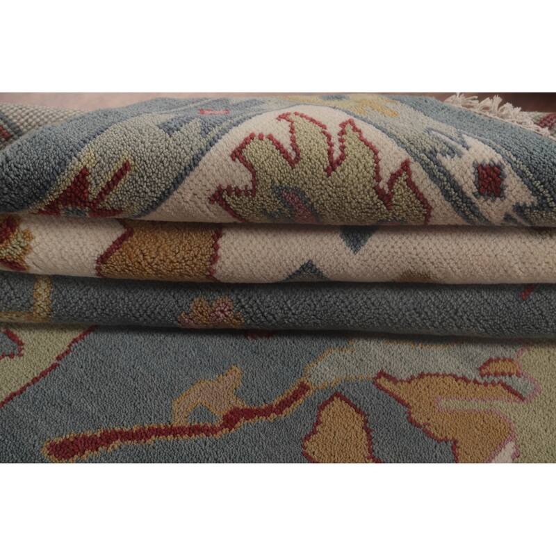 Floral Blue Oushak Area Rug Handmade Wool Carpet - 9'3"x 11'10"
