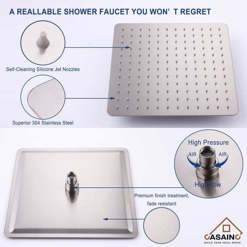 3-Spray 12 in. Ceiling Mount Dual Shower Heads 2.5 GPM Fixed and Handheld Shower Head - 12 inch
