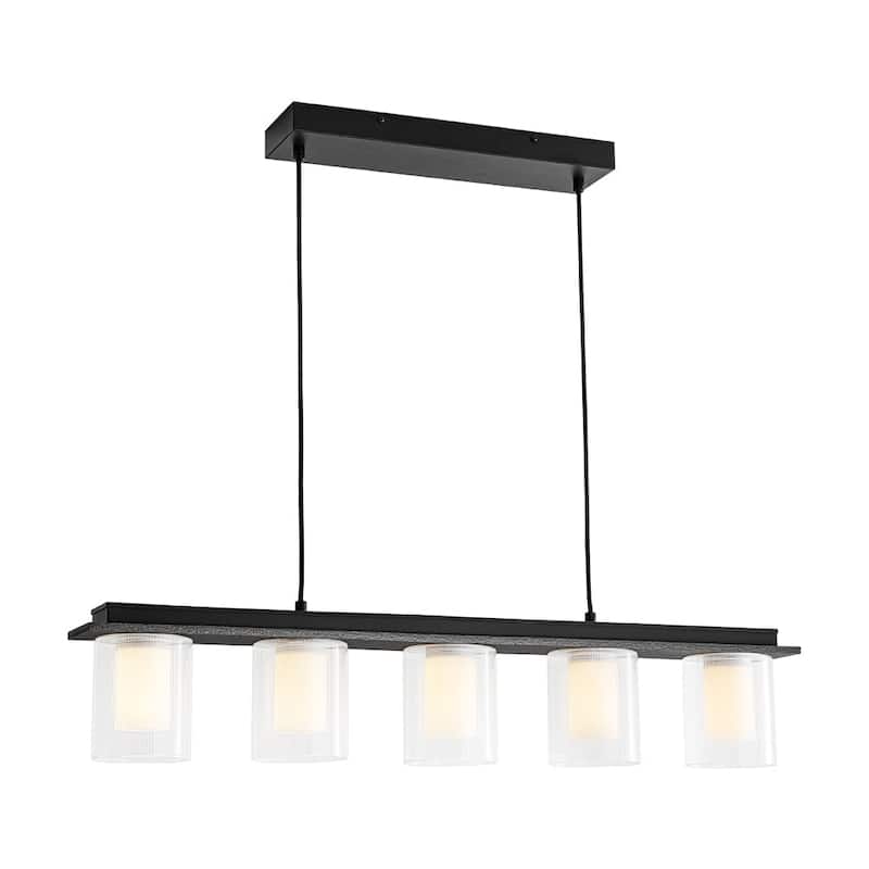 Modern Farmhouse 5-Light Dual-Layered Glass Dimmable LED Linear Chandelier - 35in