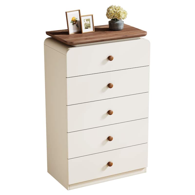 5-Drawer Wood Chest, Tall Storage Cabinet Organizer for Living Room, Bedroom, Closet, Entryway