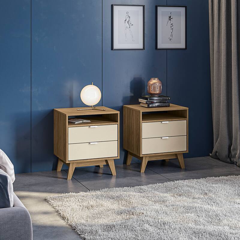 Kappesberg Denver 2-Drawer Nightstand (set of 2) - for Bedroom - Beige