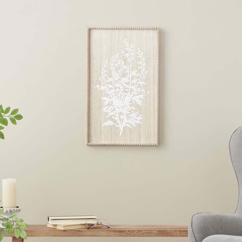 Wood Floral Textured Home Wall Decor with White Painted Accents and Beaded Frame - Cream - Roche River Decor
