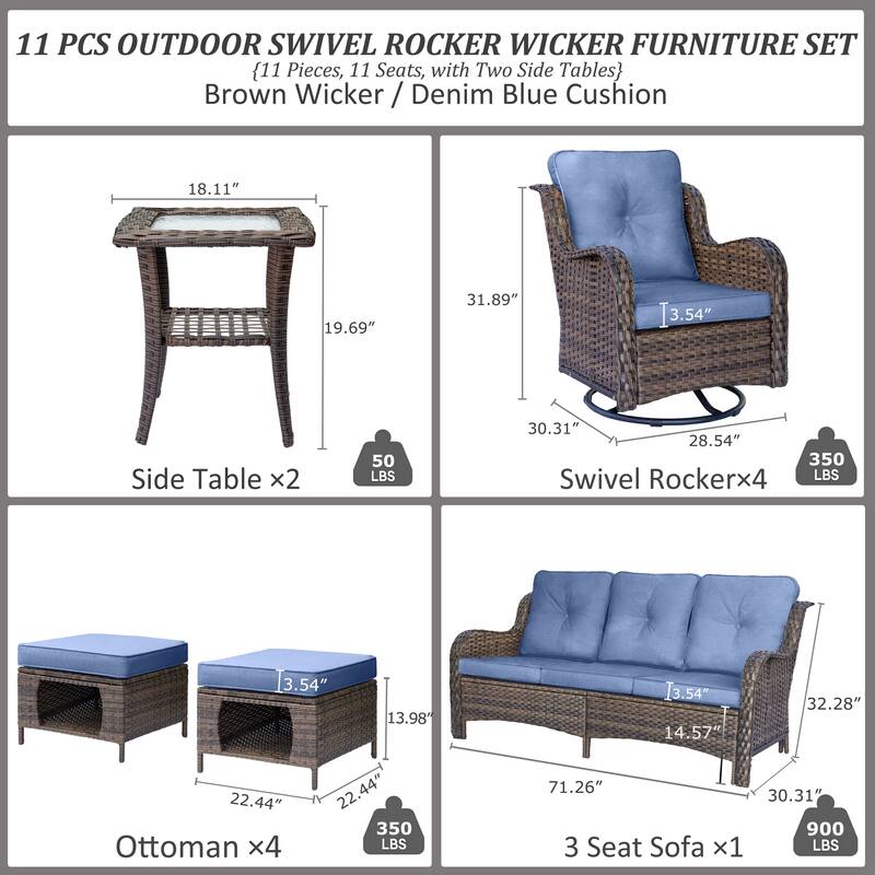 Wicker Outdoor Patio Furniture Seating Set with Swivel Rocker Chairs