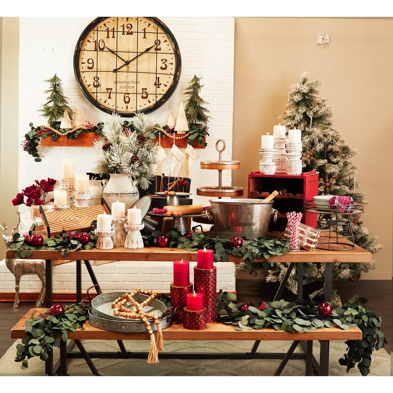 Gray Metal Galvanized Oval Living Room Decor Tray with Rust Handles (Set of 3)