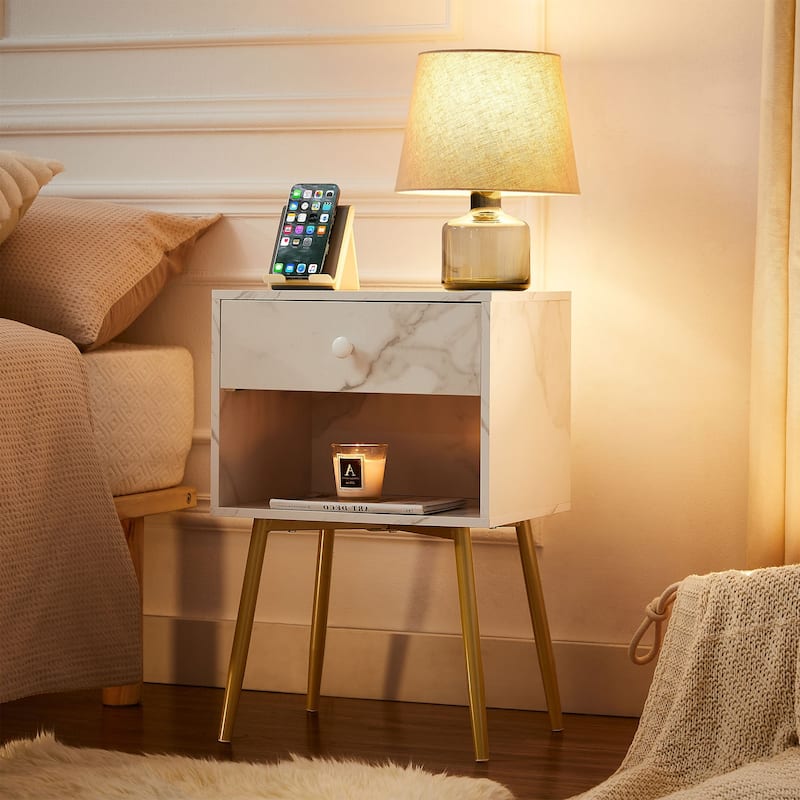 Javlergo Set of 2 Mid-century Modern Nightstand for Bedroom with Storage Drawer and Shelf Small Side End Table for Living Room