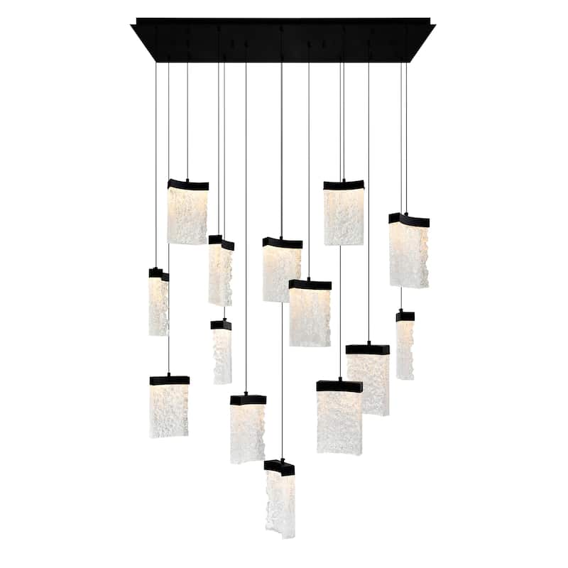 Lava Integrated LED 48in Black Chandelier with Handcrafted Glass - Black
