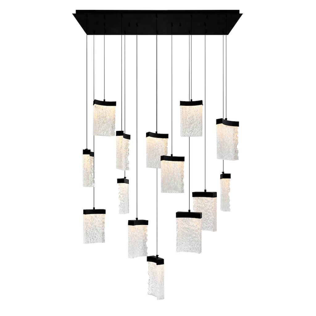 Lava Integrated LED 48in Black Chandelier with Handcrafted Glass