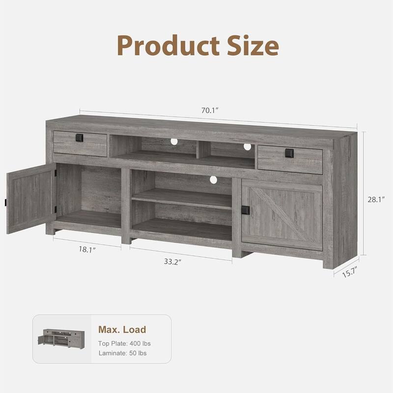 Farmhouse TV Stand, with 4 Storage Drawers & 3 Open Shelf