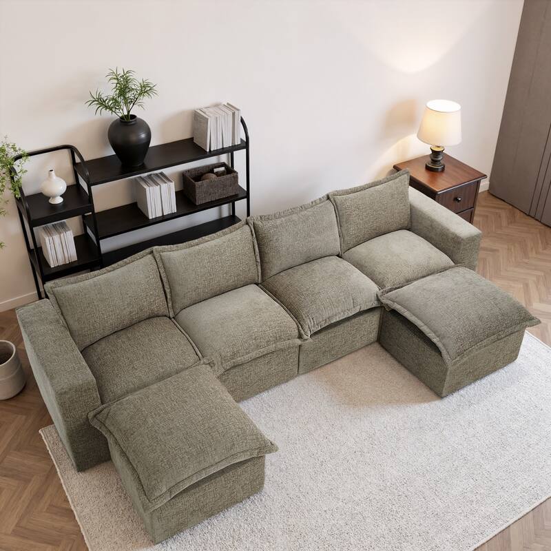 147.9'' W U-Shaped Modular Sectional Sofa Comfy Cloud Couch Chenille Sofa