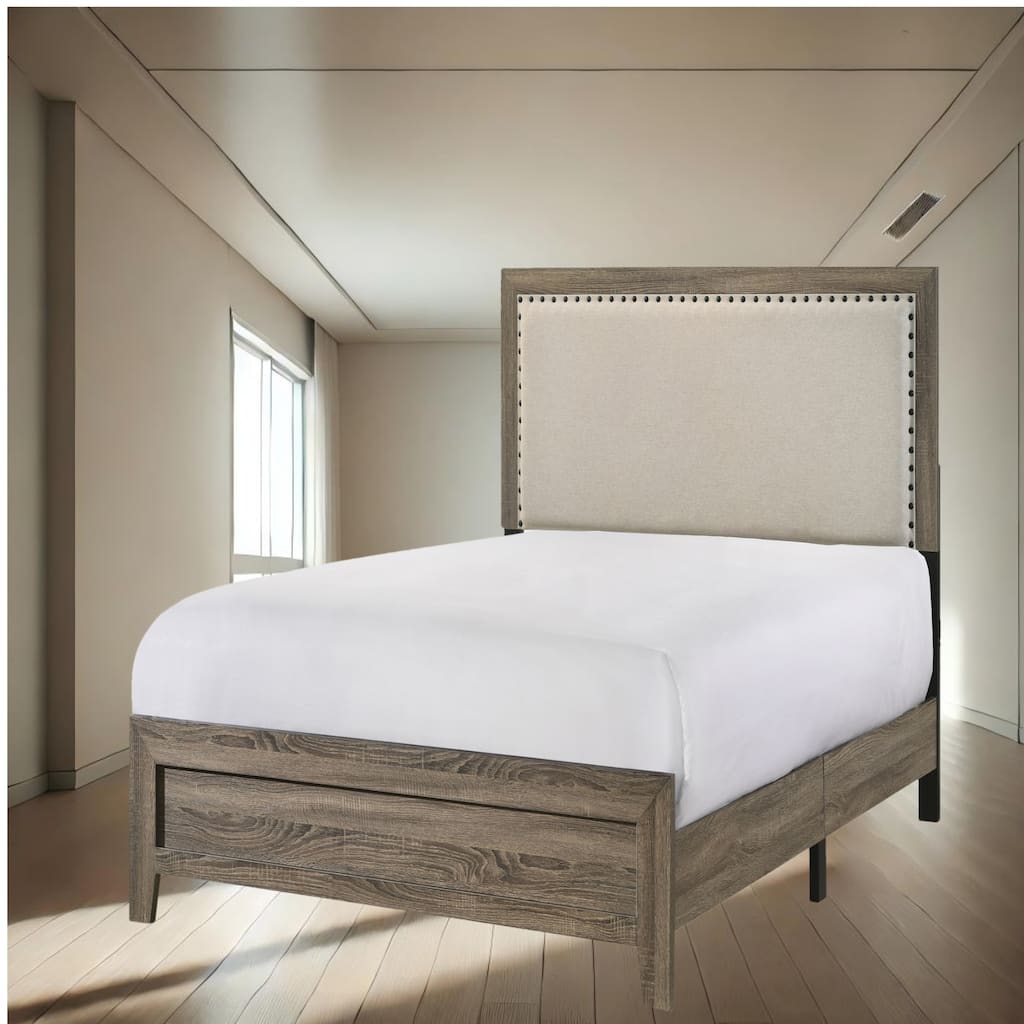 Modern Grey Upholstered Panel Bed with Sturdy Wood Frame, No Box Spring Required, Available in Queen, King, Full, Twin Sizes