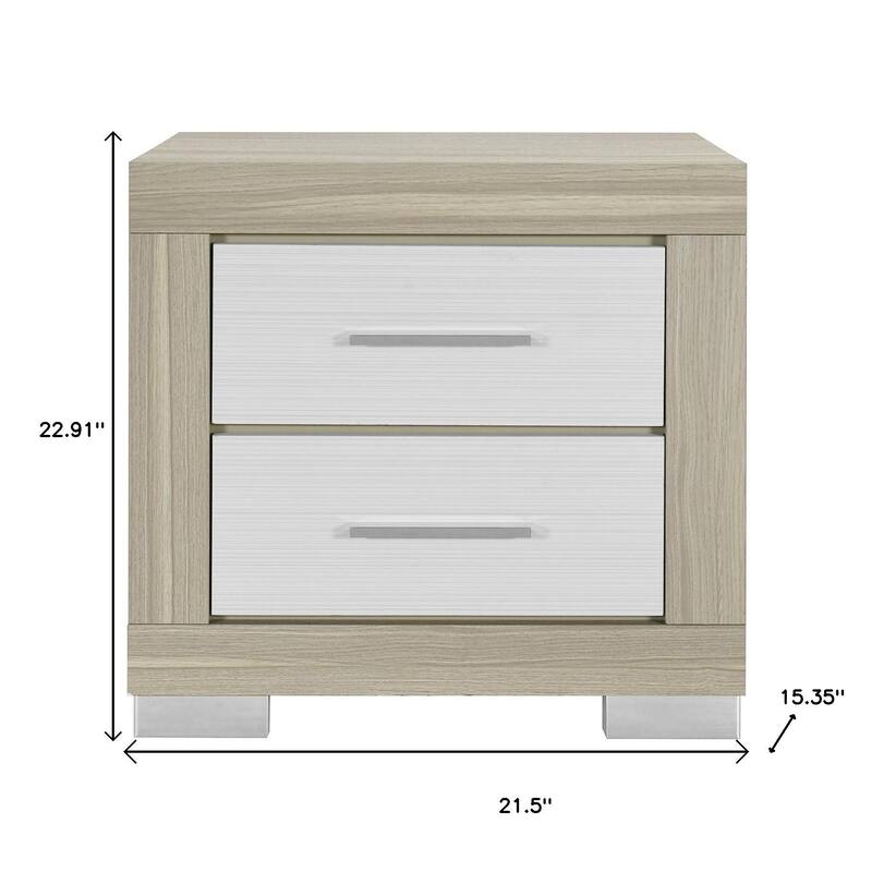 HomeRoots 23" Natural And White Wood Square Two Drawer Nightstand