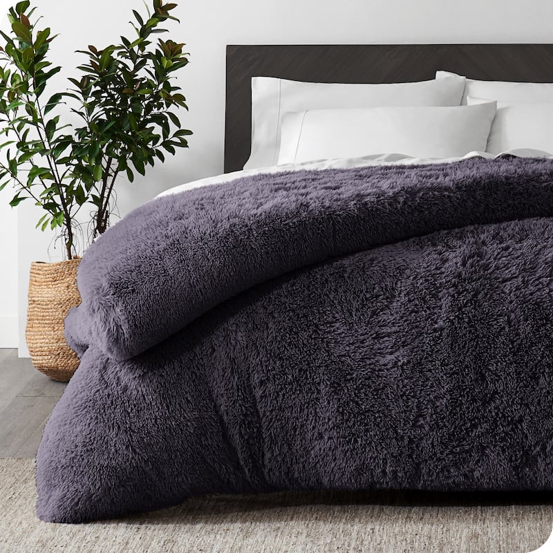 Bare Home Shaggy Faux Fur Duvet Cover - Eggplant - Full