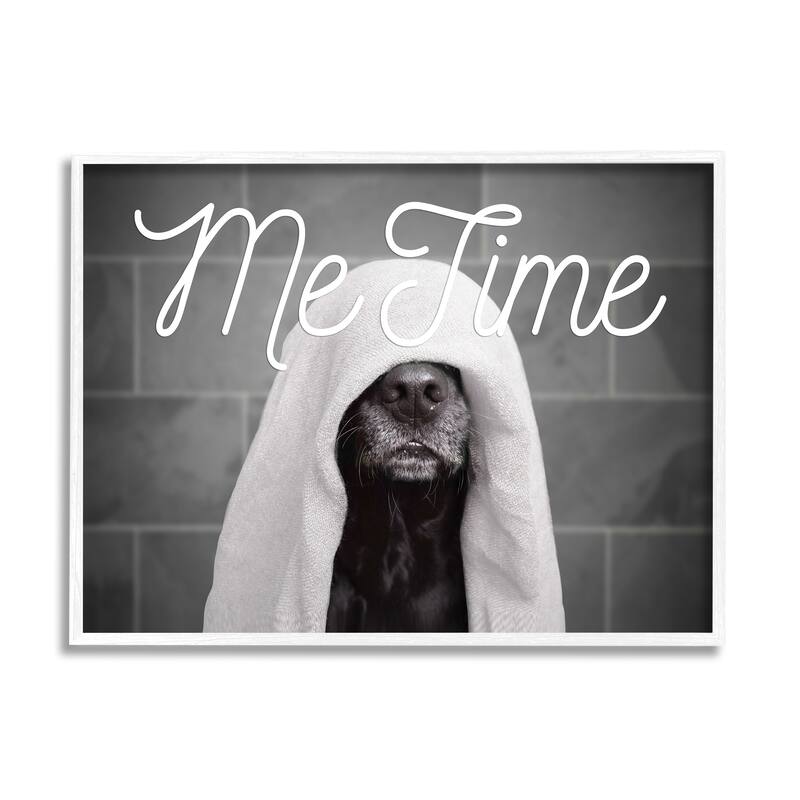 Stupell Me Time Pet Dog Bathroom Portrait Framed Giclee Texturized Art by Adobe Stock - 16 x 20 - White