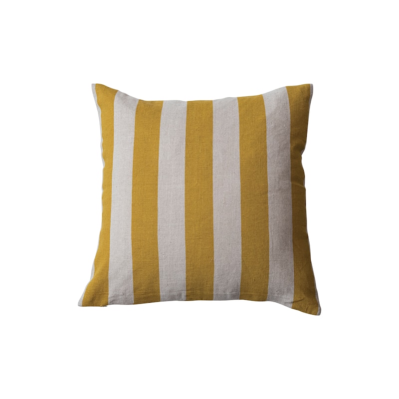 Cotton and Linen Striped Pillow - 20.0"L x 20.0"W x 1.0"H - Yellow