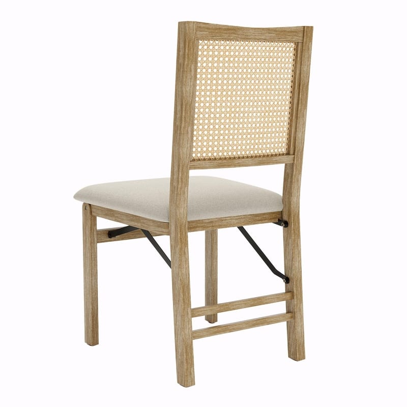 Scandinavian Woven Back Wooden Dining Chairs, Set of 2, Solid Wood Frame with Cushioned Seat