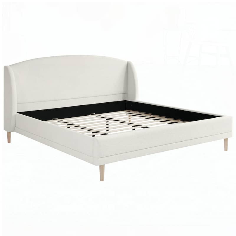 Upholstered Platform Bed Boucle Fabric and Wingback Headboard