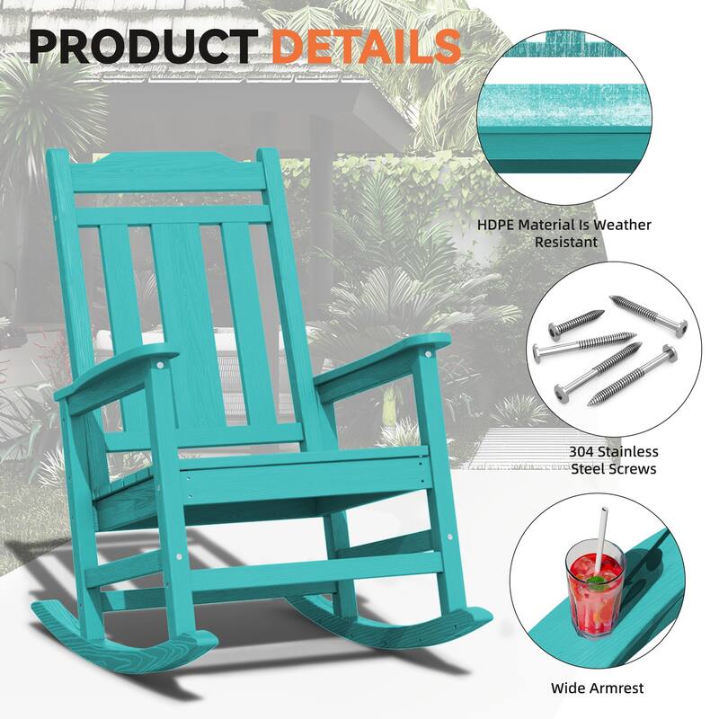 Outdoor Patio HDPE Rocking Chiar, Extra Wide Seat & Backrest