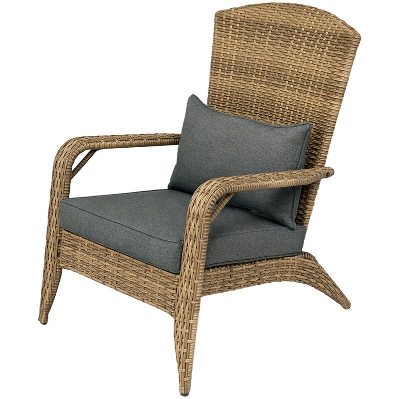 Outdoor Rattan Adirondack Chair with Cushions and Steel Frame Patio Seat for Porch or Pool - 25.2" W x 31.5" D x 35.4" H