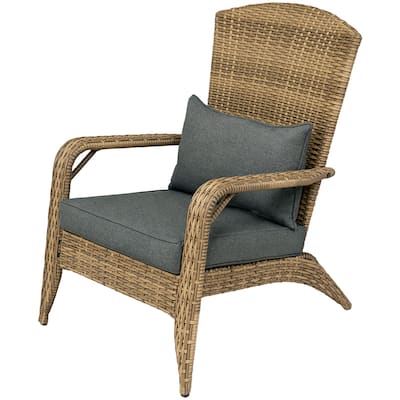 Outdoor Rattan Adirondack Chair with Cushions and Steel Frame Patio Seat for Porch or Pool - 25.2" W x 31.5" D x 35.4" H