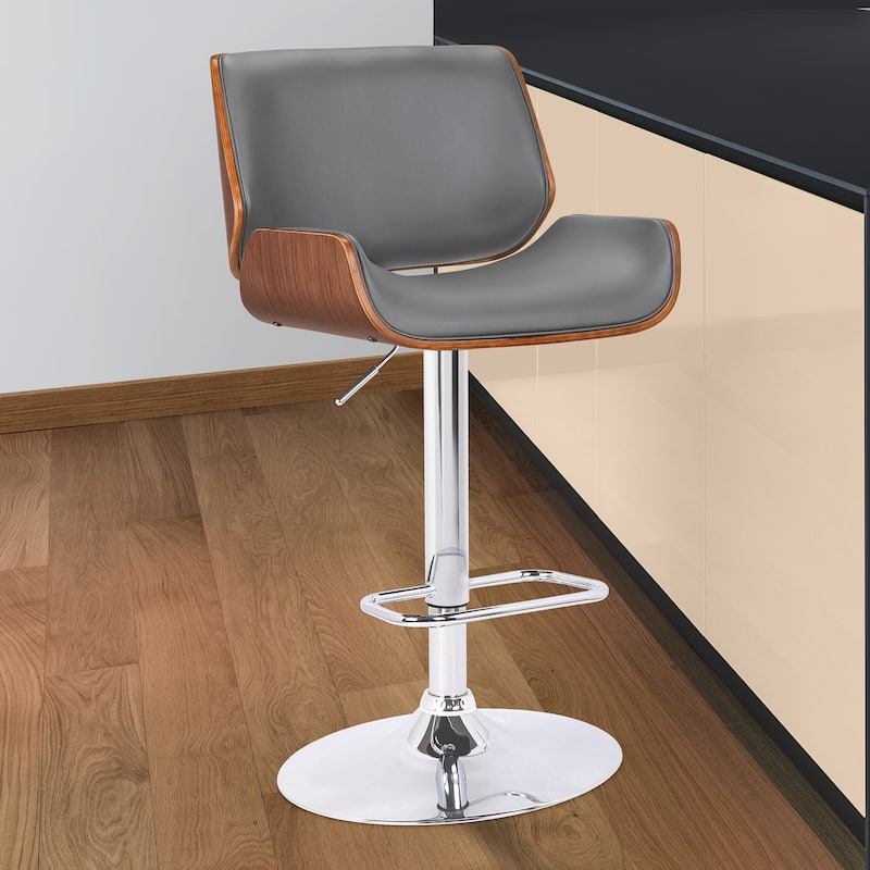 Gray Upholstered Chrome Base Adjustable Bar Stool - 46" x 20" x 19"