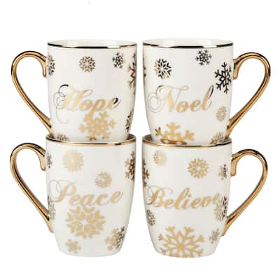 Certified International Christmas Glitter 16 oz. Gold Mugs, Set of 4
